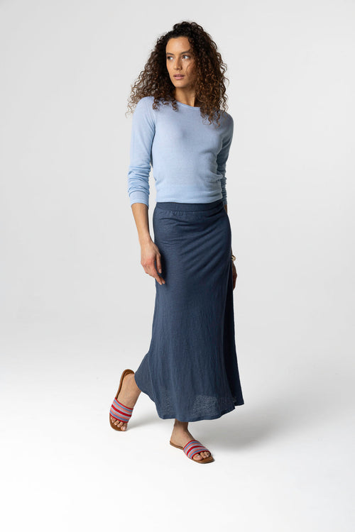 Rock aus Leinen/Elasthan in Dunkelblau - MAJESTIC FILATURES