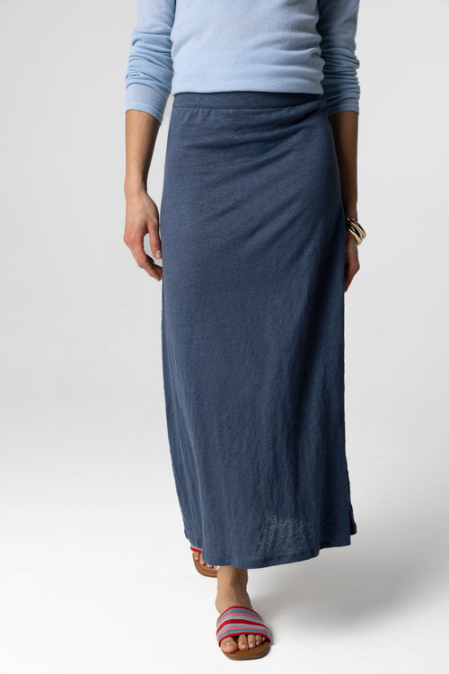 Rock aus Leinen/Elasthan in Dunkelblau - MAJESTIC FILATURES