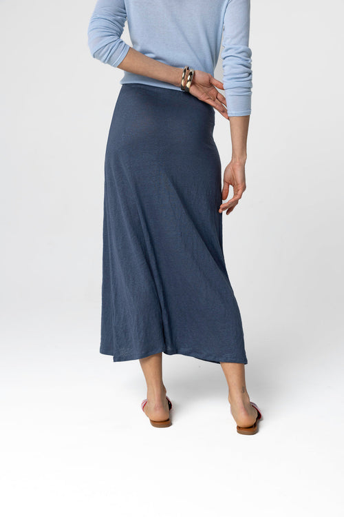 Rock aus Leinen/Elasthan in Dunkelblau - MAJESTIC FILATURES