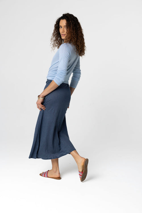 Rock aus Leinen/Elasthan in Dunkelblau - MAJESTIC FILATURES