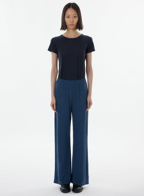 Pantalon Bleu en Lin / Elasthanne - MAJESTIC FILATURES