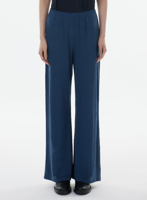 Pantalon Bleu en Lin / Elasthanne - MAJESTIC FILATURES