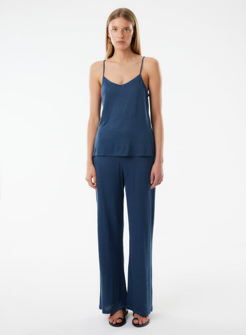 Pantalon Bleu en Lin / Elasthanne - MAJESTIC FILATURES