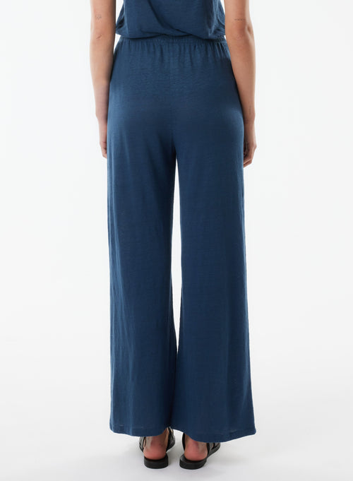 Pantalon Bleu en Lin / Elasthanne - MAJESTIC FILATURES