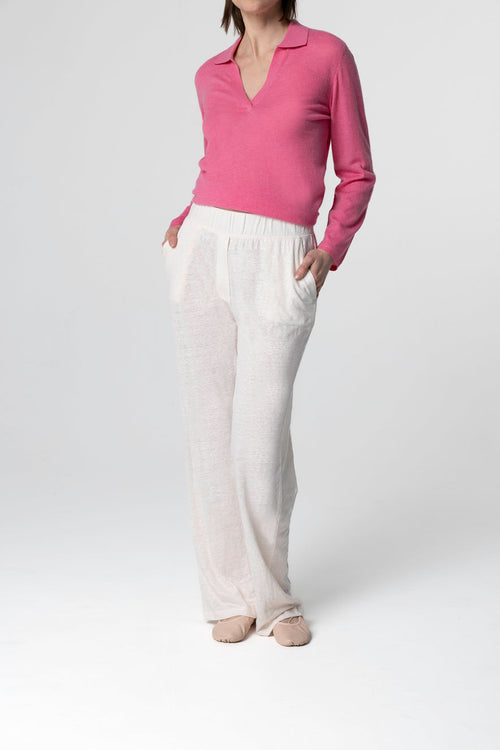 Pantalon Blanc en Lin / Elasthanne - MAJESTIC FILATURES