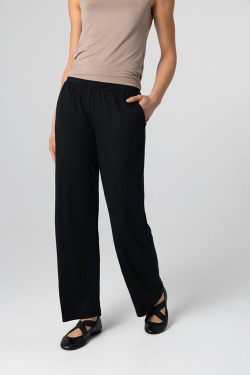 Pantalon Noir en Lin / Elasthanne - MAJESTIC FILATURES