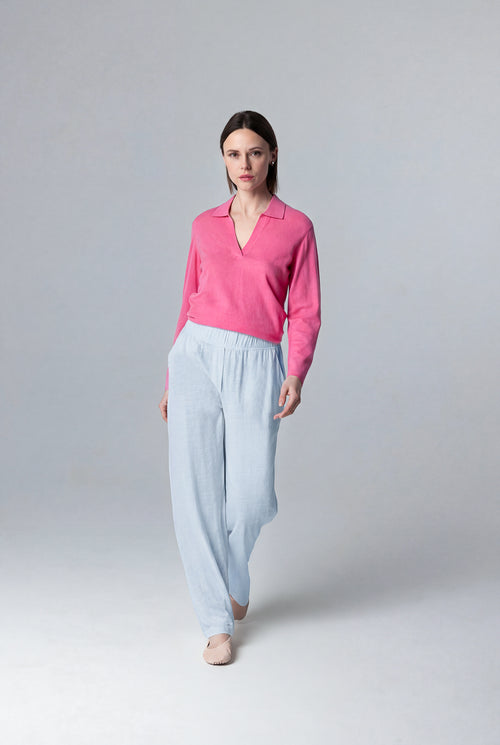 Pantalon Bleu Clair en Lin / Elasthanne - MAJESTIC FILATURES