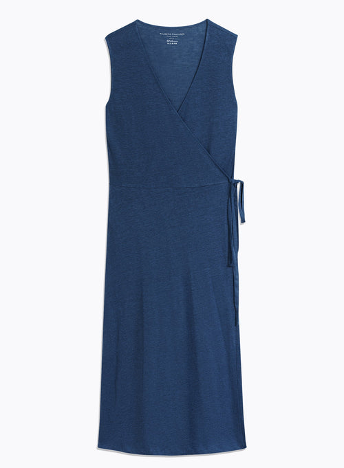 Robe Bleue Sans Manches Col V - MAJESTIC FILATURES