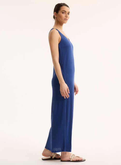 Robe Bleu Col Rond Sans Manches - MAJESTIC FILATURES