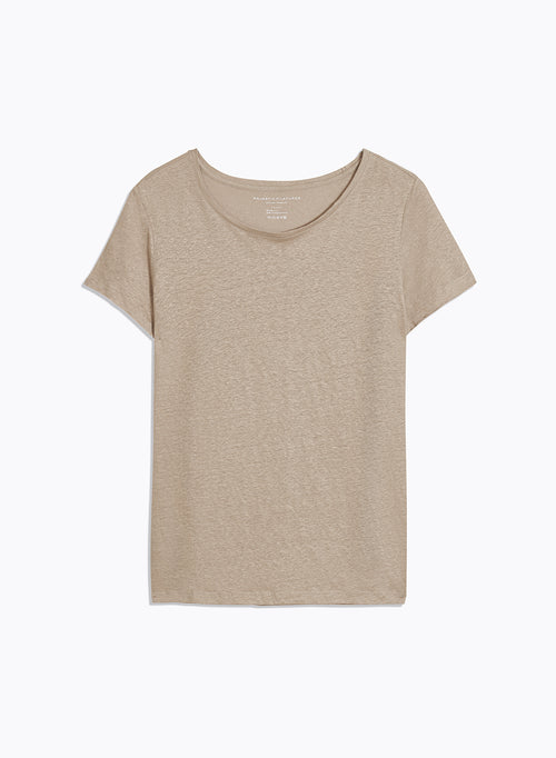 Tee shirt Beige Col Rond Manches Courtes - MAJESTIC FILATURES