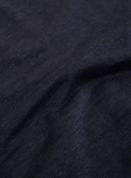 Marine T-Shirt mit kurzen Ärmeln und V-Ausschnitt aus Leinen und Elasthan - MAJESTIC FILATURES