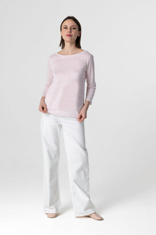 T-shirt Rose Col Bateau Manches Trois quarts en Lin / Elasthanne - MAJESTIC FILATURES