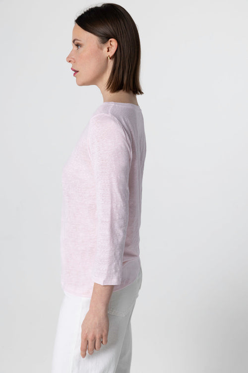 T-shirt Rose Col Bateau Manches Trois quarts en Lin / Elasthanne - MAJESTIC FILATURES