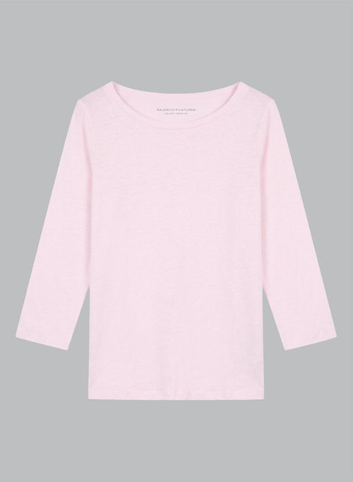 T-shirt Rose Col Bateau Manches Trois quarts en Lin / Elasthanne - MAJESTIC FILATURES