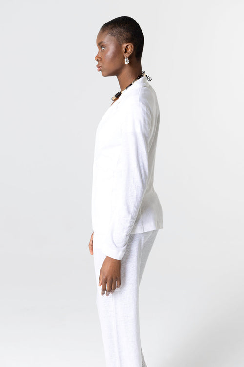 Veste Blanche Manches Longues en Lin / Élasthanne - MAJESTIC FILATURES