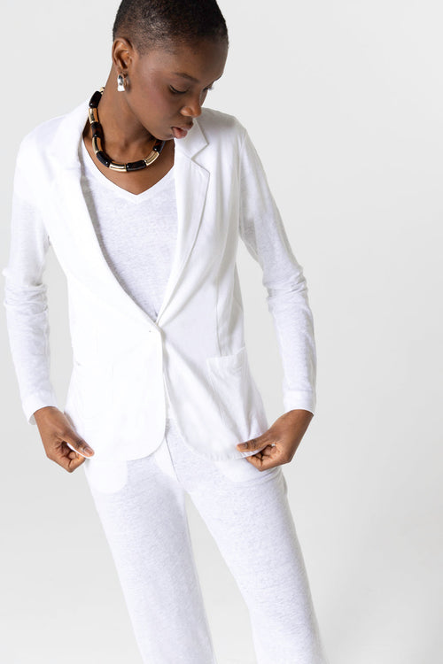 Veste Blanche Manches Longues en Lin / Élasthanne - MAJESTIC FILATURES