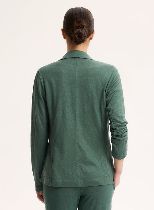 Veste Verte Col V Manches Longues en Lin - MAJESTIC FILATURES