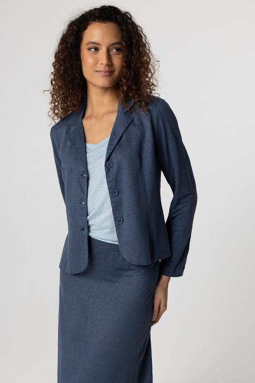 Veste Bleu Foncé Col Veste Manches Longues en Lin / Elasthanne - MAJESTIC FILATURES