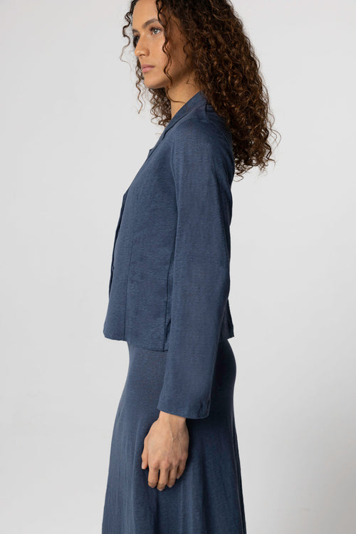 Veste Bleu Foncé Col Veste Manches Longues en Lin / Elasthanne - MAJESTIC FILATURES