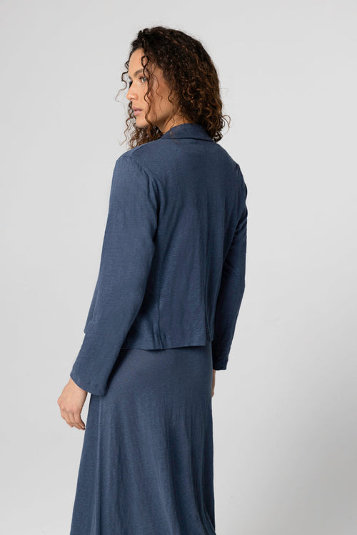 Veste Bleu Foncé Col Veste Manches Longues en Lin / Elasthanne - MAJESTIC FILATURES