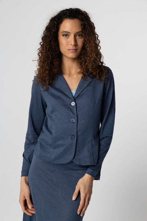 Veste Bleu Foncé Col Veste Manches Longues en Lin / Elasthanne - MAJESTIC FILATURES