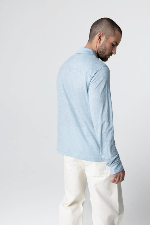 Chemise Bleu Clair Col Chemise Manches Longues en Lin / Elasthanne - MAJESTIC FILATURES