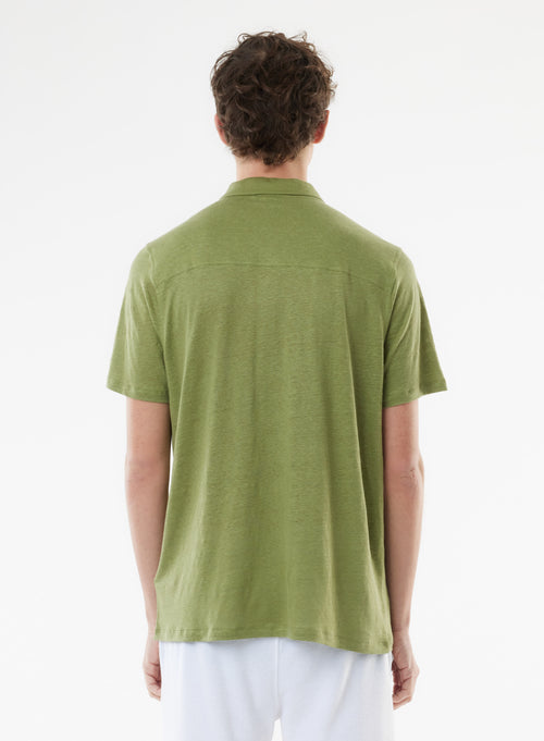 Grünes Kurzarm-Poloshirt aus Leinen / Elasthan - MAJESTIC FILATURES