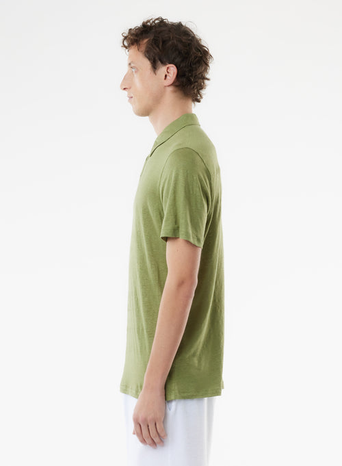 Grünes Kurzarm-Poloshirt aus Leinen / Elasthan - MAJESTIC FILATURES