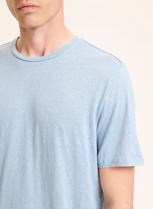 Blaues Kurzarm-T-Shirt mit Rundhalsausschnitt aus Leinen / Elasthan - MAJESTIC FILATURES