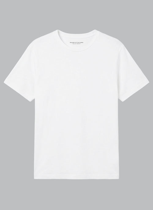 T-Shirt mit Rundhalsausschnitt und kurzen Ärmeln aus Leinen/Elasthan in Weiß - MAJESTIC FILATURES