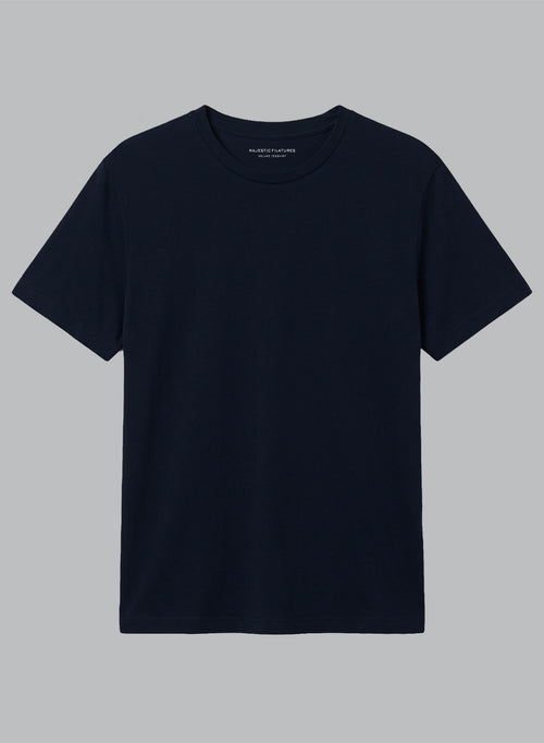 T-shirt Marine Col Rond Manches Courtes en Lin / Elasthanne - MAJESTIC FILATURES