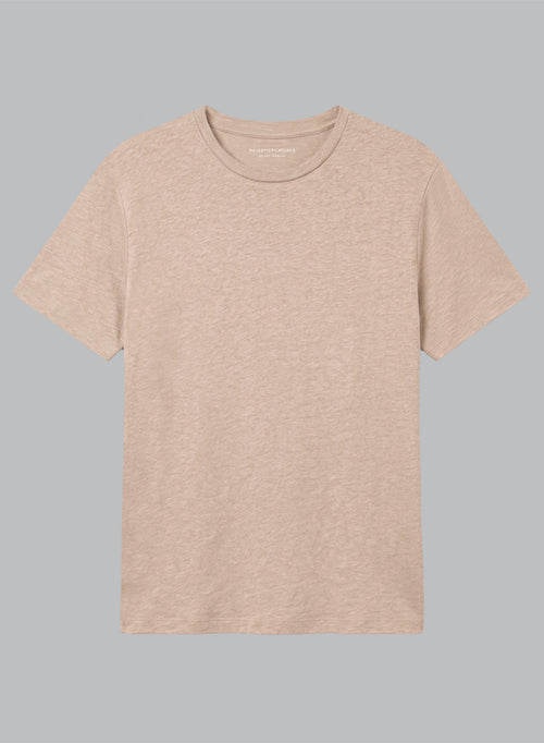T-Shirt mit Rundhalsausschnitt und kurzen Ärmeln aus Leinen/Elasthan in Wüstensandfarbe - MAJESTIC FILATURES