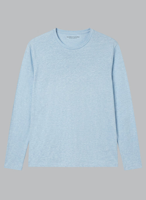 T-shirt Bleu Calanques Col Rond Manches Longues en Lin / Elasthanne - MAJESTIC FILATURES