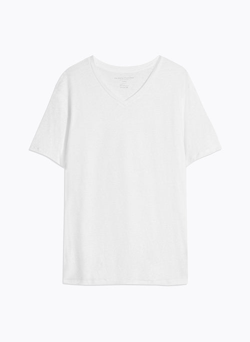 Tee shirt Blanc Col V Manches Courtes - MAJESTIC FILATURES