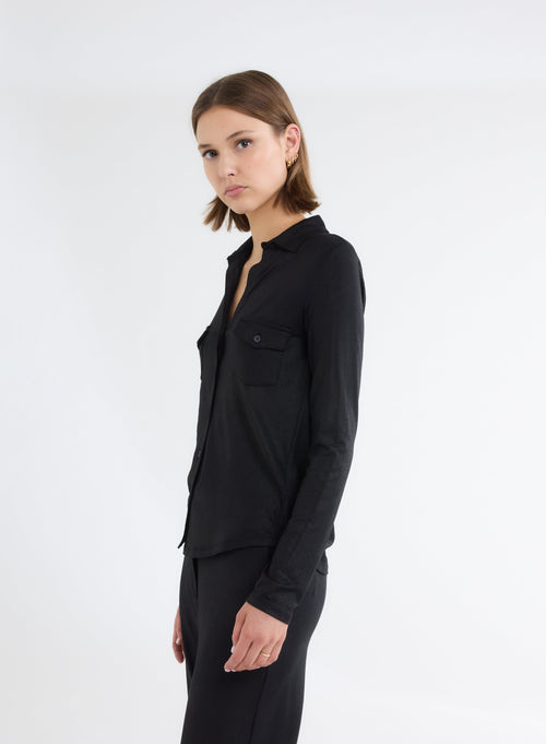 Chemise Noir Manches Longues - MAJESTIC FILATURES