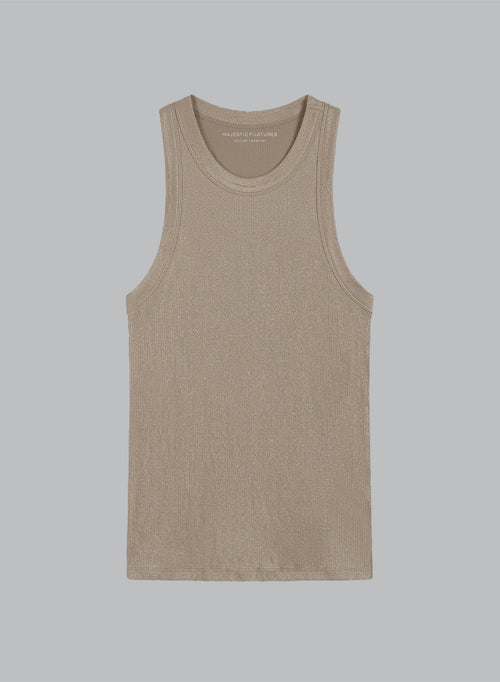 Ärmelloses Tanktop mit Rundhalsausschnitt aus Viskose/Elasthan in Kaffee Latte - MAJESTIC FILATURES