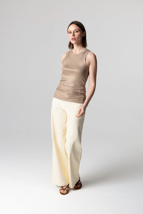 Ärmelloses Tanktop mit Rundhalsausschnitt aus Viskose/Elasthan in Kaffee Latte - MAJESTIC FILATURES