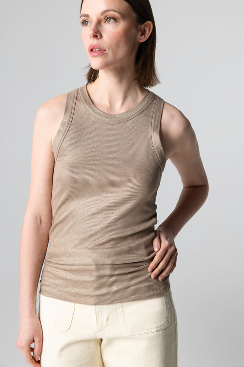 Ärmelloses Tanktop mit Rundhalsausschnitt aus Viskose/Elasthan in Kaffee Latte - MAJESTIC FILATURES