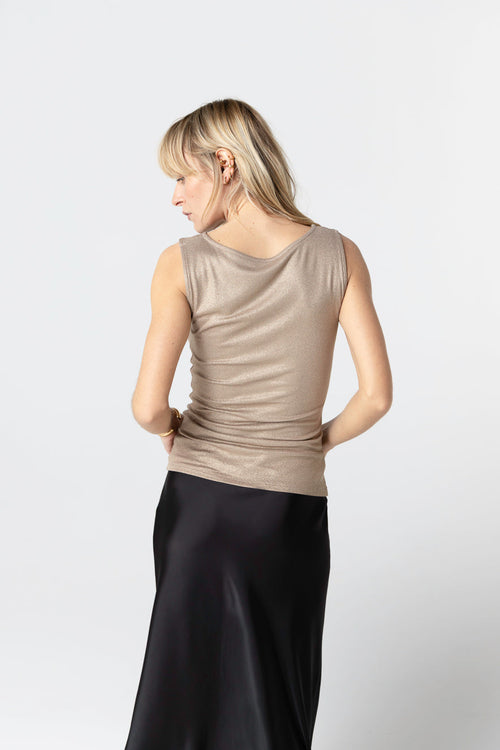 Débardeur Coffe Latte Col Bateau Sans Manches en Viscose / Elasthanne - MAJESTIC FILATURES