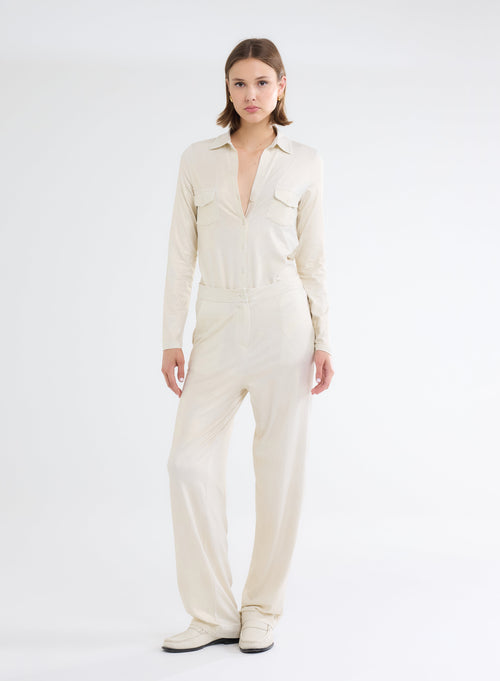 Pantalon Blanc en Viscose et Élasthanne - MAJESTIC FILATURES