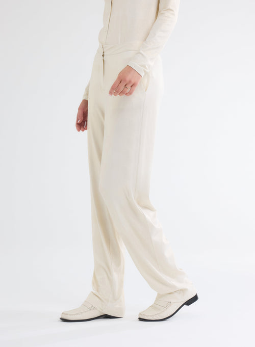 Pantalon Blanc en Viscose et Élasthanne - MAJESTIC FILATURES