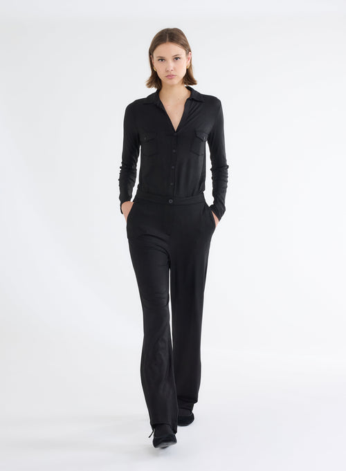 Pantalon Noir en Viscose et Élasthanne - MAJESTIC FILATURES