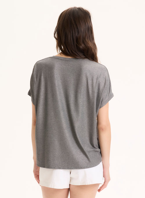 Tee shirt Gris Col Rond Manches Courtes en Viscose / Élasthanne - MAJESTIC FILATURES