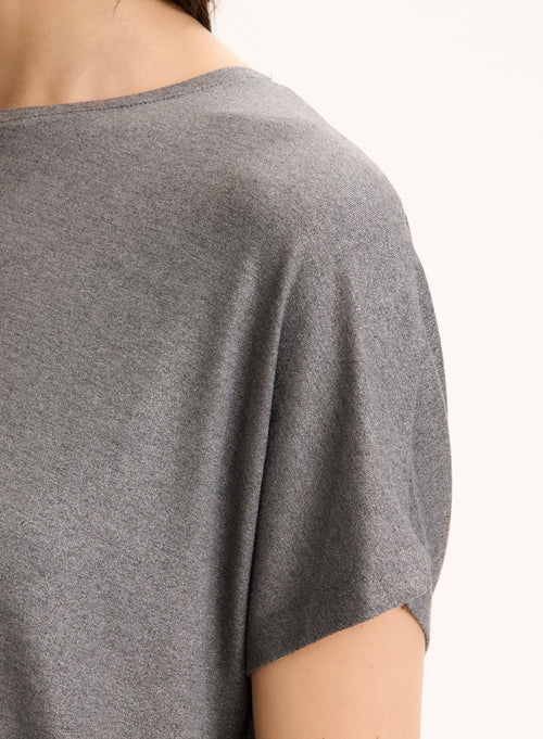 Tee shirt Gris Col Rond Manches Courtes en Viscose / Élasthanne - MAJESTIC FILATURES