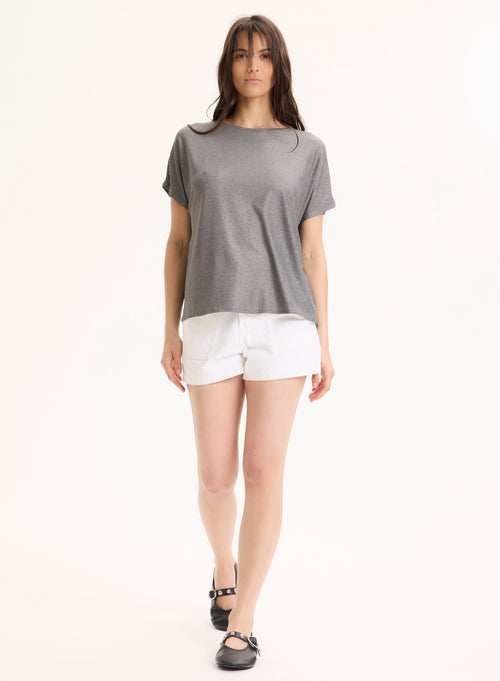 Tee shirt Gris Col Rond Manches Courtes en Viscose / Élasthanne - MAJESTIC FILATURES
