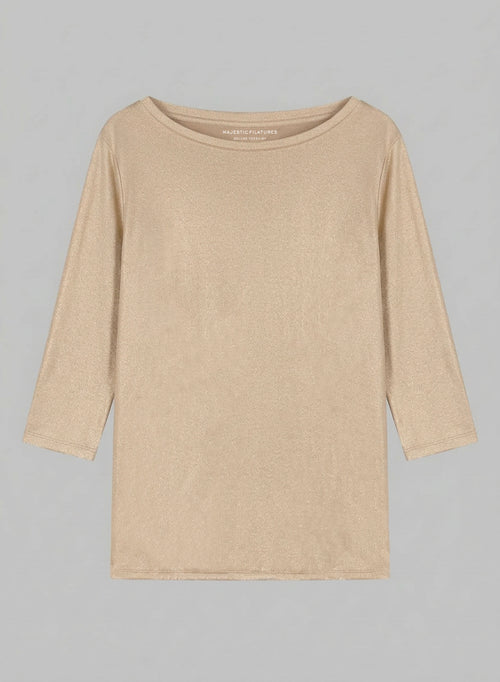 T-Shirt mit U-Boot-Ausschnitt und Dreiviertelärmeln aus Viskose/Elasthan in Kaffee Latte - MAJESTIC FILATURES