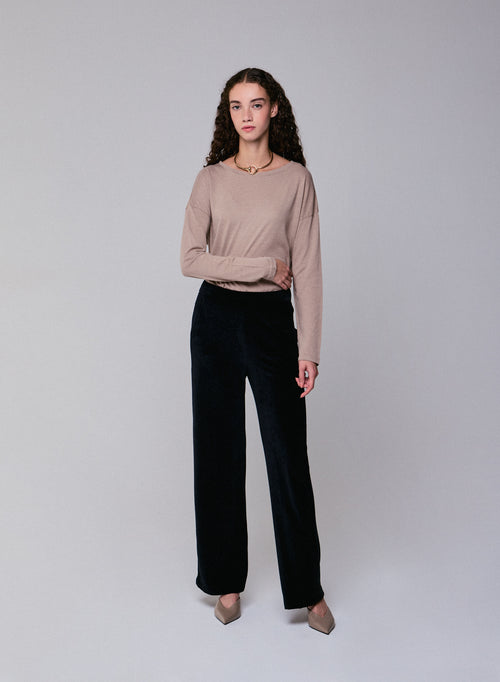 Schwarze gerade Hose aus Samt - MAJESTIC FILATURES
