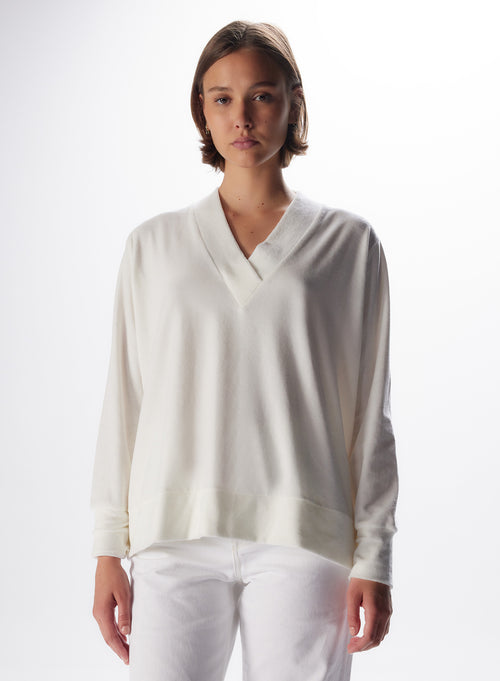 Sweat Milk Col V Manches Longues en Coton organique, Modal et Elasthanne - MAJESTIC FILATURES