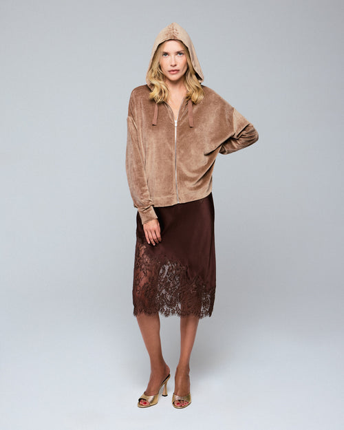 Sweat Beige Capuche Manches Longues en Coton / Modal / Elasthanne - MAJESTIC FILATURES