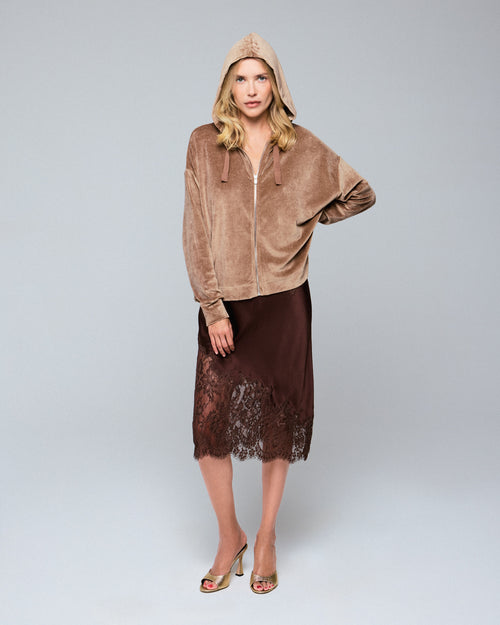 Beigefarbenes Kapuzensweatshirt mit langen Ärmeln aus Baumwolle / Modal / Elasthan - MAJESTIC FILATURES